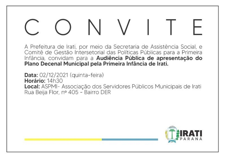 Audiência Pública de apresentação do Plano Decenal Municipal pela Primeira Infância de Irati