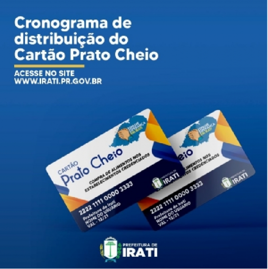 CARTÃO PRATO CHEIO COMEÇARÁ A SER DISTRIBUÍDO O DIA 14 DE JUNHO.
